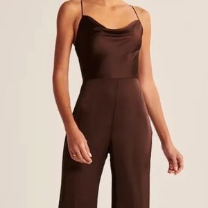 Abercrombie satin brown jumpsuit with cowl neck